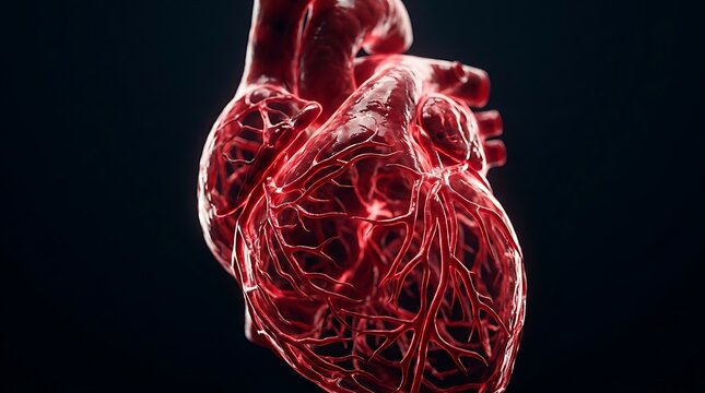 Anatomical human heart with red blood vessels