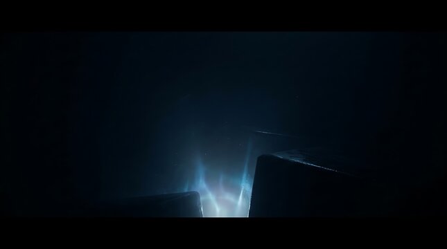 Blue light glowing between dark silhouettes