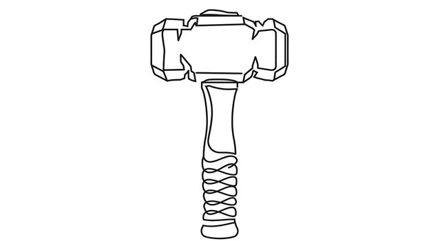 Black and white hammer illustration on white background.
