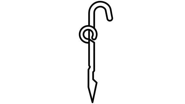 Black metal hook tool on white background.