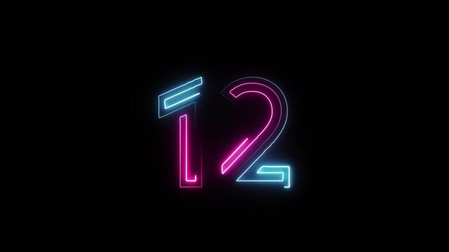 Number 12 in neon style, neon number with transparent background, twelve