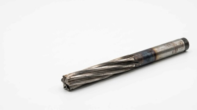 Industrial metal reamer tool featuring sharp spiral flutes and a durable steel shank used for precision engineering and drilling applications