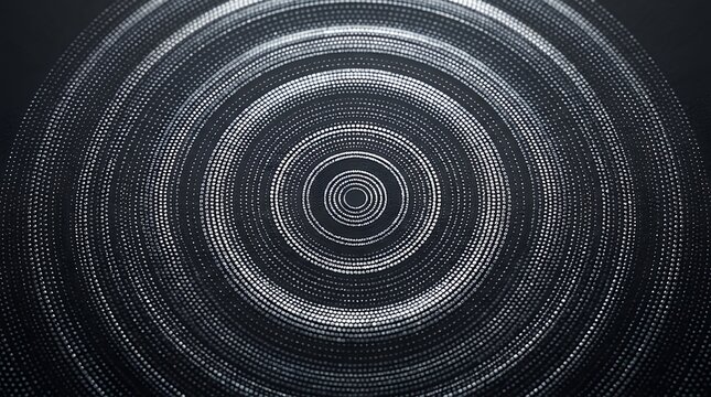 Abstract Stippled Particle Ring Geometry Pattern Forming Concentric Metallic Radial Waves On Dark Background Technical Dotwork Pointillism Texture concentric rings particles dotwork pointillism