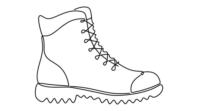 Black lace up combat boot illustration white background.