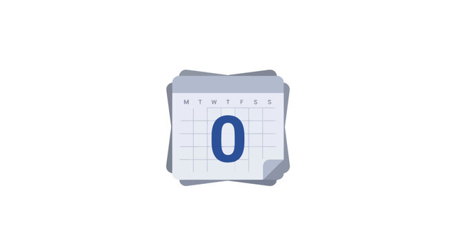 Desk calendar showing number zero on grid with days of week initials representing zero days remaining deadline or starting point
