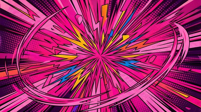 Comic Book Style Pop Art Abstract Background Featuring Dynamic Radial Pink Explosion Vectors Background comic background explosion pink style pop art abstract halftone dynamicburst radial