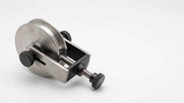 Industrial stainless steel pulley block featuring adjustable tension screw mechanism and durable iron frame for heavy lifting mechanical engineering tasks