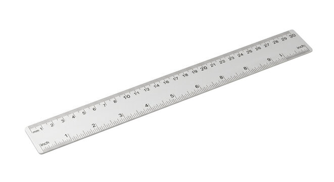 Standard white measuring ruler with centimeters and inches