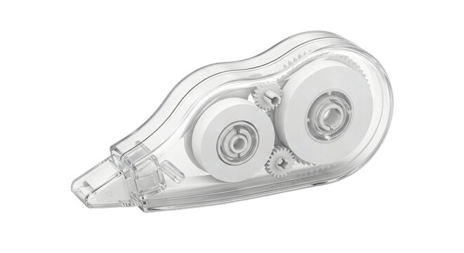 Clear plastic correction tape dispenser with internal gears