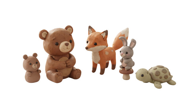 Cute handmade clay animals including bear fox rabbit turtle
