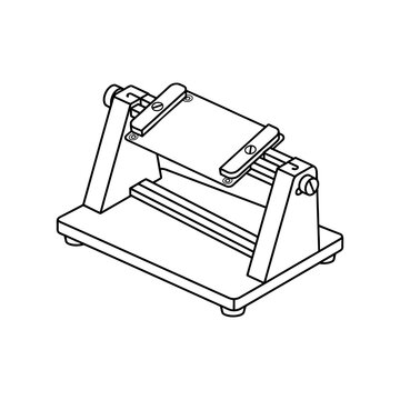 Line art illustration of a dental articulator device.