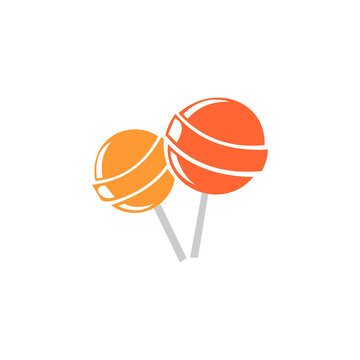 A flat vector logo and icon depicting two round lollipops on sticks with diagonal stripe patterns, rendered in orange and yellow tones against a solid white background.