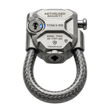 Titanium alloy high-security cable lock, industrial Titan X-900 heavy duty padlock, metallic silver safety device for equipment protection
