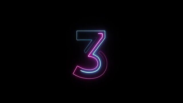Number 3 in neon style, neon number with transparent background, three
