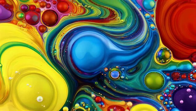 Mesmerizing 4K Ultra HD abstract footage featuring swirling vibrant liquid colors forming dynamic bubble textures and organic artistic patterns ideal for creative video editing music