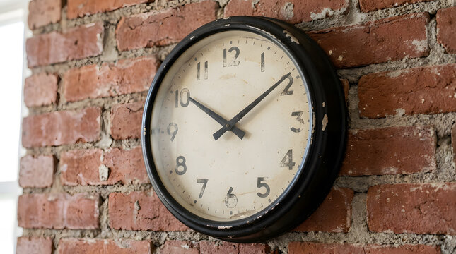 Vintage Wall Clock Hanging on an Exposed Red Brick Wall