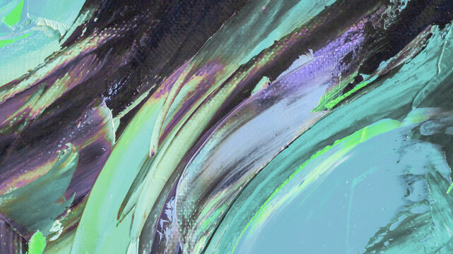 Closeup of a painting by oil and palette knife. Highly-textured, high quality details. Fragment of multicolored texture painting. Abstract art background. oil on canvas. Rough brushstrokes of paint.