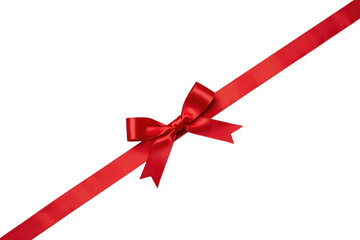 Naklejka premium Diagonal red satin gift ribbon with small bow