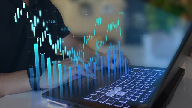 A digital graph overlay showing upward trends, symbolizing business growth and the influence of technology in data analysis.