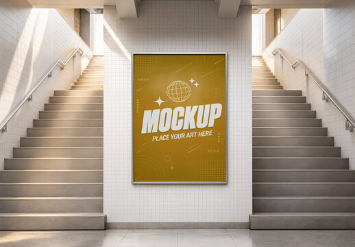 Framed Poster Front Symmetrical Dual Stairs Mockup