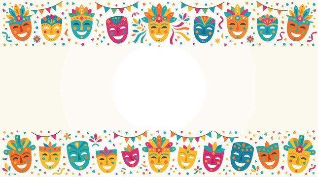 A heartwarming flat design illustration depicting a happy family, adorned with smiling masks, enjoying the MassKara Festival together. 