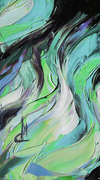 Closeup of a painting by oil and palette knife. Highly-textured, high quality details. Fragment of multicolored texture painting. Abstract art background. oil on canvas. Rough brushstrokes of paint.