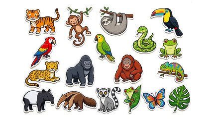 Naklejka premium Collection of colorful cartoon animal stickers on a white surface