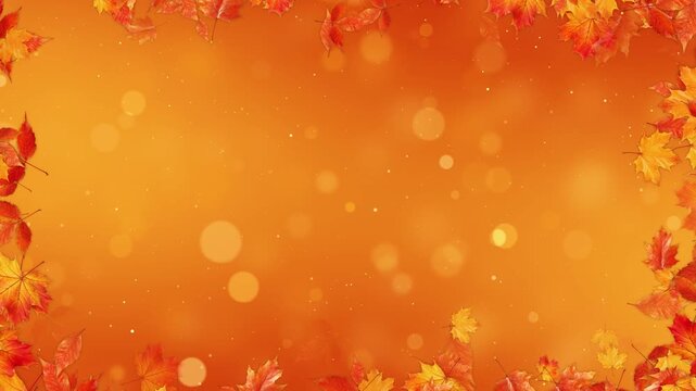 Autumn Maple Leaves Border Frame with Bokeh Lights animation,Orange Fall Foliage Thanksgiving and Halloween Videos Sreams social media motion background