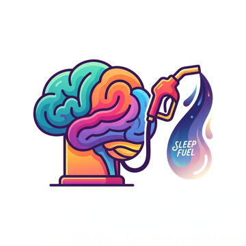 Conceptual Vector Illustration of Brain Refueling with 'Sleep Fuel' at a Pump