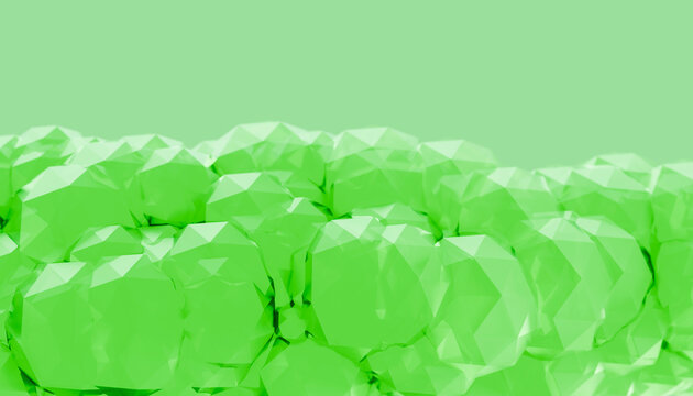 Cluster of green faceted crystals with shiny gemstone texture