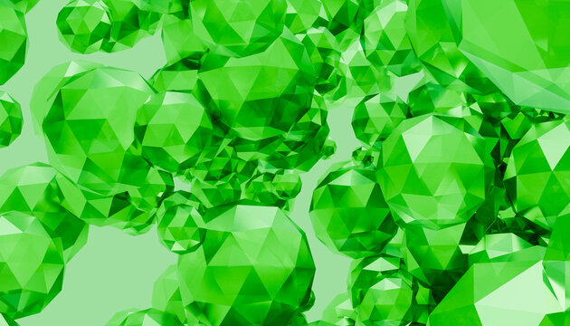 Green faceted gemstones clustered with sparkling jewel surfaces
