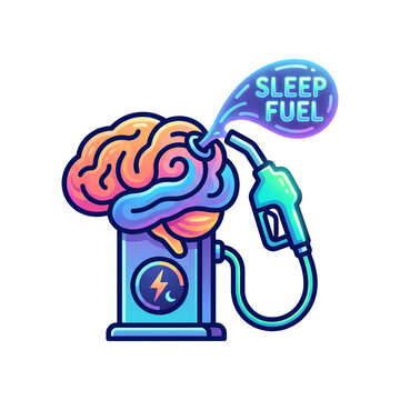 Sleep Fuel Concept Illustration of Human Brain Refueling at Gas Station for Energy and Rest