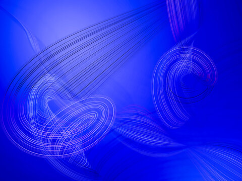 Abstract swirling light lines create dynamic motion on a vivid blue
