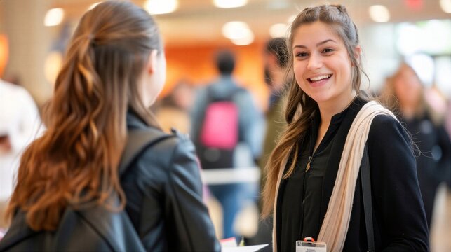 Smiling Businesswoman Networking at Professional Conference