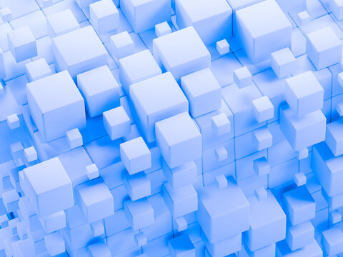 Abstract digital 3d blue cubes floating
