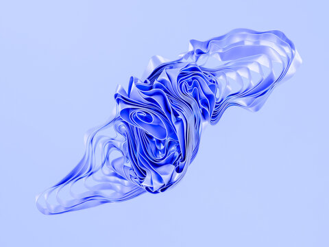 Blue abstract folded shape with flowing lines and smooth texture