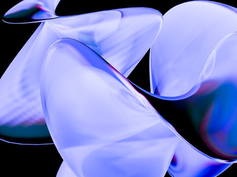 Smooth shiny blue abstract 3d shape with fluid curves