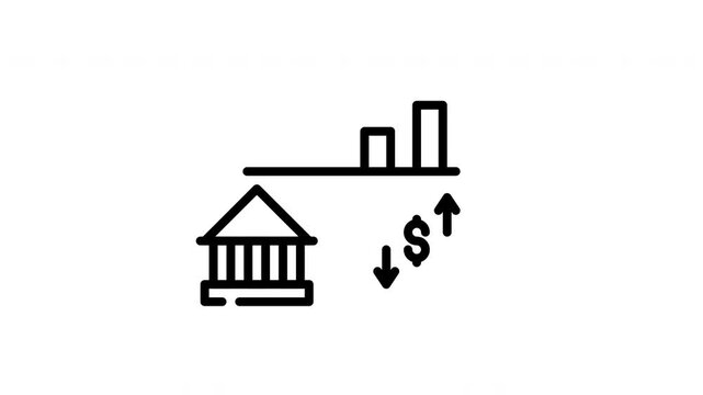 Financial bank graph with down arrow and dollar sign with up arrow suitable for finance concepts, economic downturn, stock market analysis.
