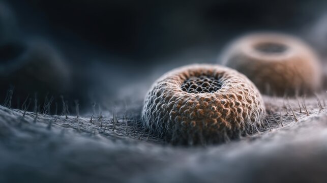 Microscopic virus study with detailed surface structures, clinical science visual for medical education and research content