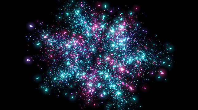 Vibrant Neon Particle Explosion Bursting With Luminous Cyan and Magenta Light Effects