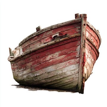 Aged wooden boat in a faded finish, nautical relic for maritime promotion and rustic decor