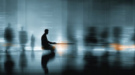 Man sitting at a desk with a laptop in front of him © kramynina