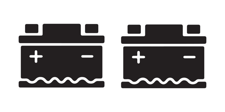 Two black car battery icons with plus and minus terminals and wavy base detail.