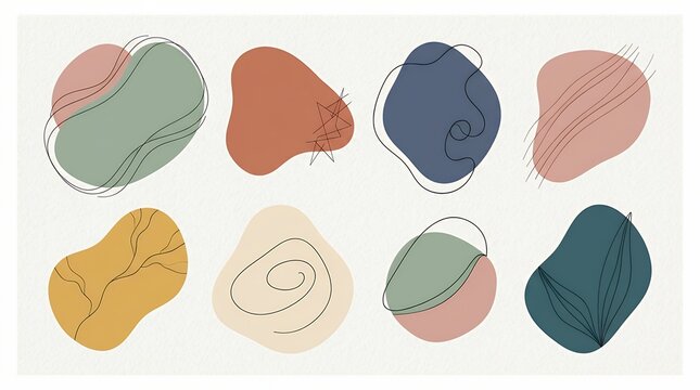 Collection of Modern Abstract Fluid Blob Forms with Delicate Linear Accent Details abstract blob shape fluid organiccollection line graphic element modern minimal artcurved smooth design