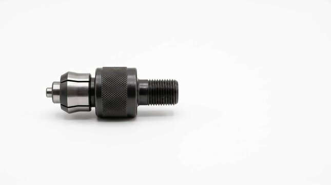 Precision engineered metal drill collet chuck tool featuring a knurled grip surface and threaded shank for heavy industrial machine operations