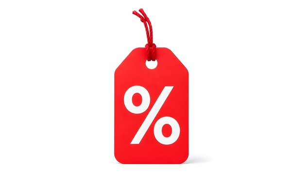 Red Sale Tag with Bold Discount Label and Isolated White Background