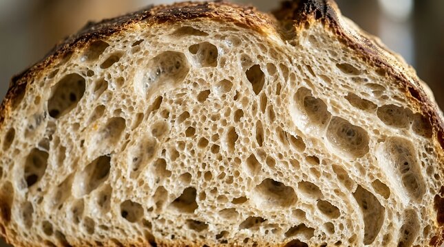 Macro Detail Of Baked Goods Showing Airy Crumb Structure For Culinary And Gastronomy Themes bread crumb texture macro close up detail porous airy artisan loaf baked goods food culinary gastronomy