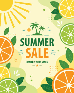 Summer Sale Citrus Fruits Tropical Vector Poster