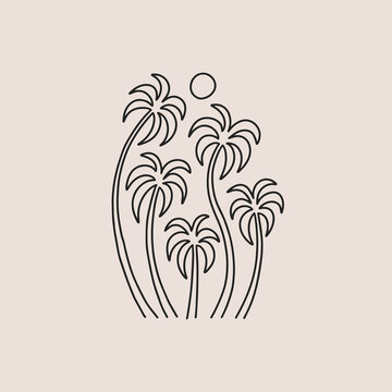 Vintage hand drawn palm trees design template for surf club, surf shop, surf merch.	