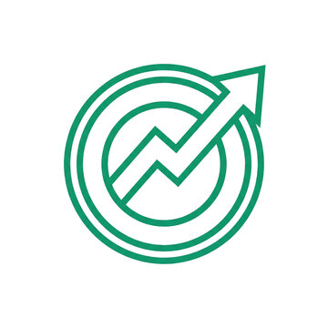 Coin with upward growth arrow flat vector icon for investment and profit increase